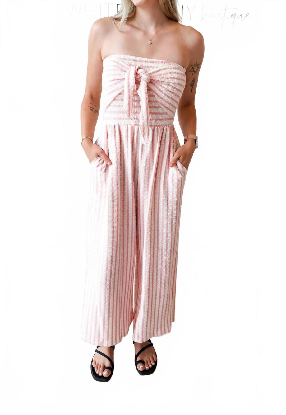 NEW CHARLOTTE AVERY montana coastal jumpsuit in white/pink